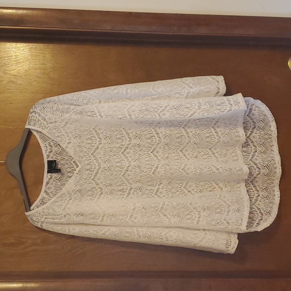 White Long Sleeve Lace Hi Low Tunic Bathing Suit Cover XL